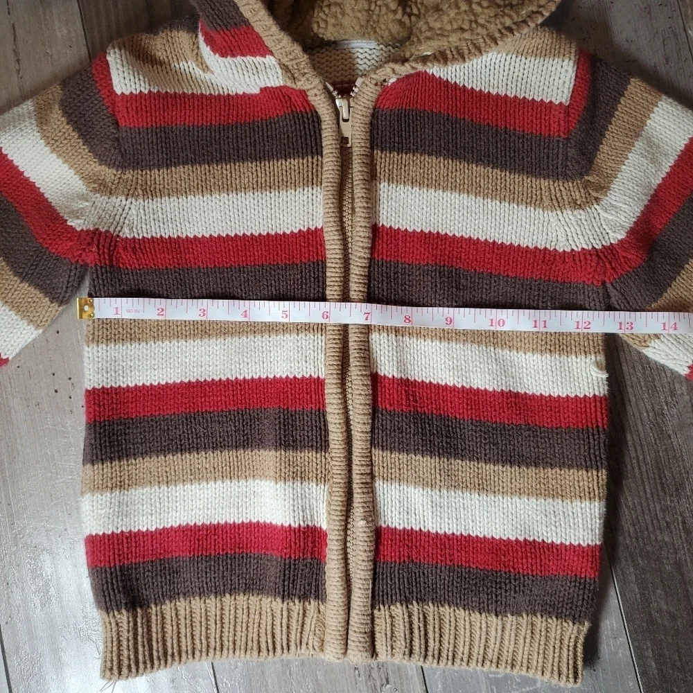 Gymboree 2009 Hooded Knit Striped Winter Sweater Full-Zip Brown Red Vintage